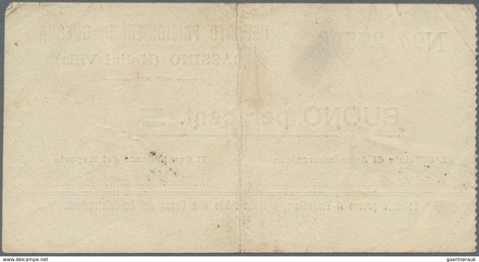 01883 Italy / Italien: POW Camp MOLINI VILLA Bon Of 5 Cent. ND, P.NL, Vertically Folded With Two Larger Te - Altri & Non Classificati