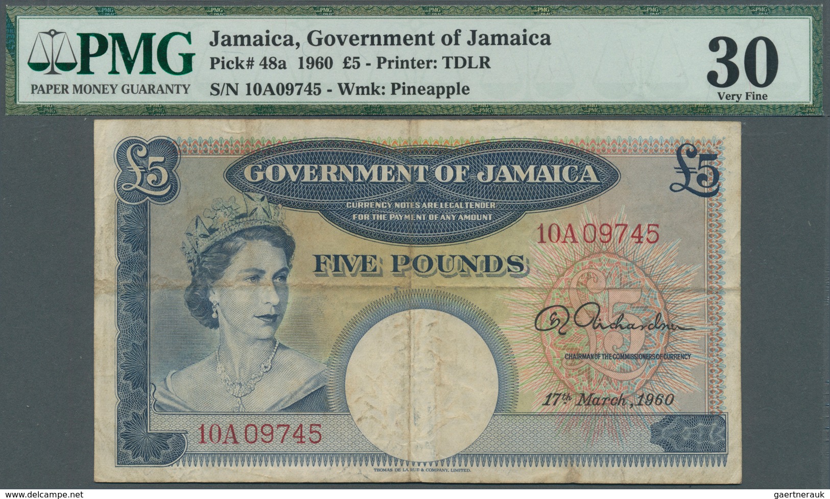 01884 Jamaica: Government Of Jamaica 5 Pounds March 17th 1960, P.48a, Highly Rare Note In Used Condition W - Jamaica