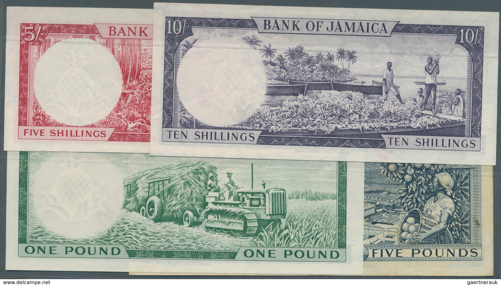 01885 Jamaica: Set With 4 Banknotes Of The 1961 Series Containing 5 And 10 Shillings, 1 And 5 Pounds ND(19 - Jamaica