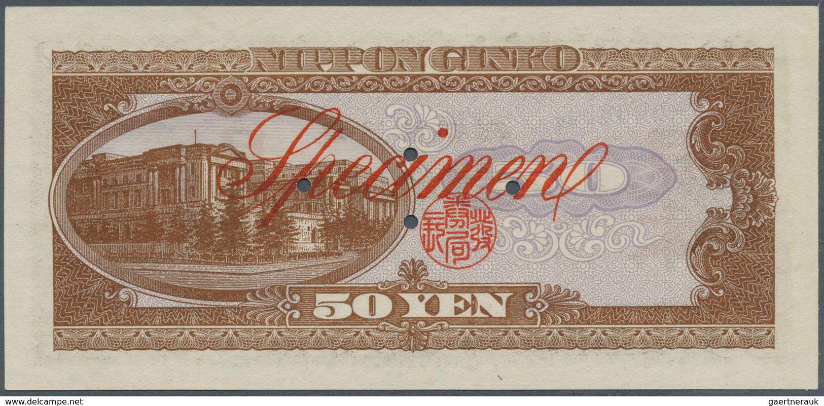 01895 Japan: 50 Sen ND(1951) SPECIMEN P. 88s, With Zero Serial Numbers, Specimen Overprint And Cancellatio - Japón