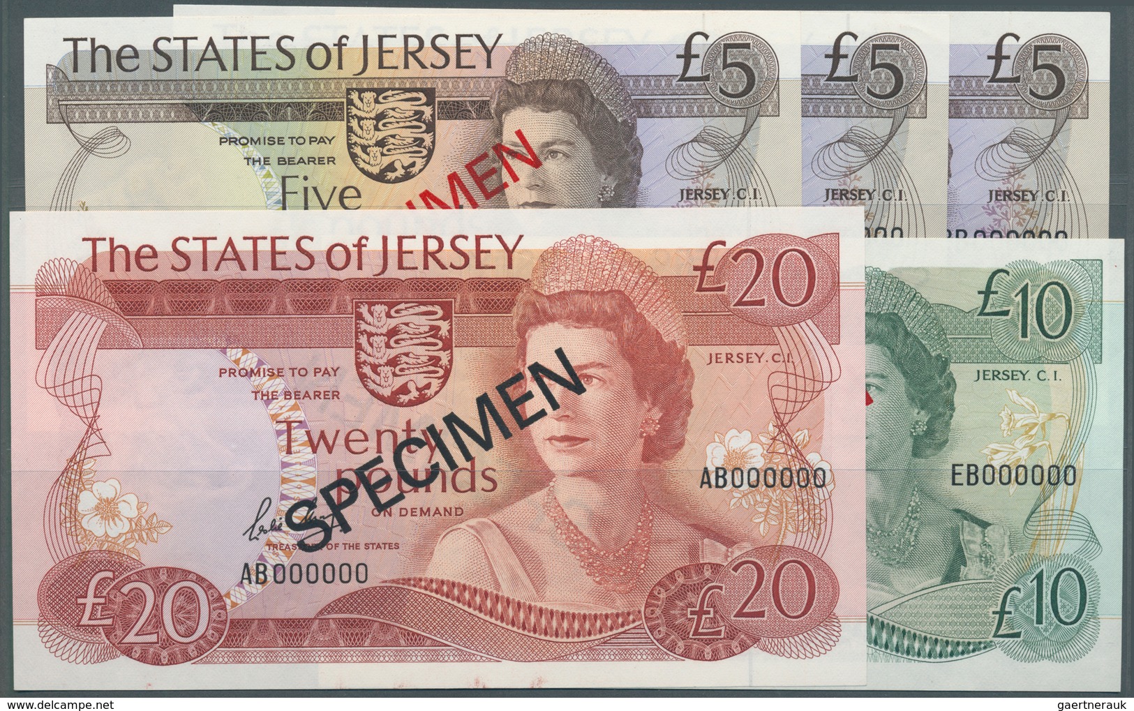 01899 Jersey: Set With 5 Specimen Notes Of The 1970's/80's Series Containing 5 Pounds Specimen  With Signa - Other & Unclassified