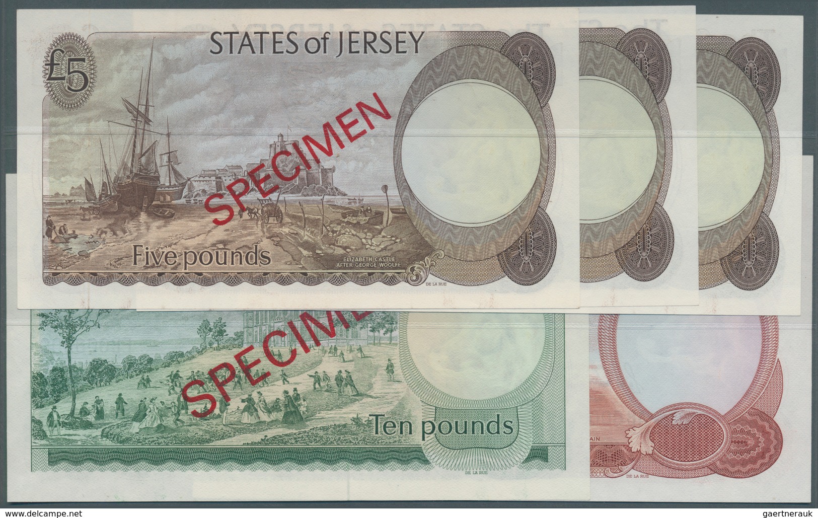 01899 Jersey: Set With 5 Specimen Notes Of The 1970's/80's Series Containing 5 Pounds Specimen  With Signa - Otros & Sin Clasificación