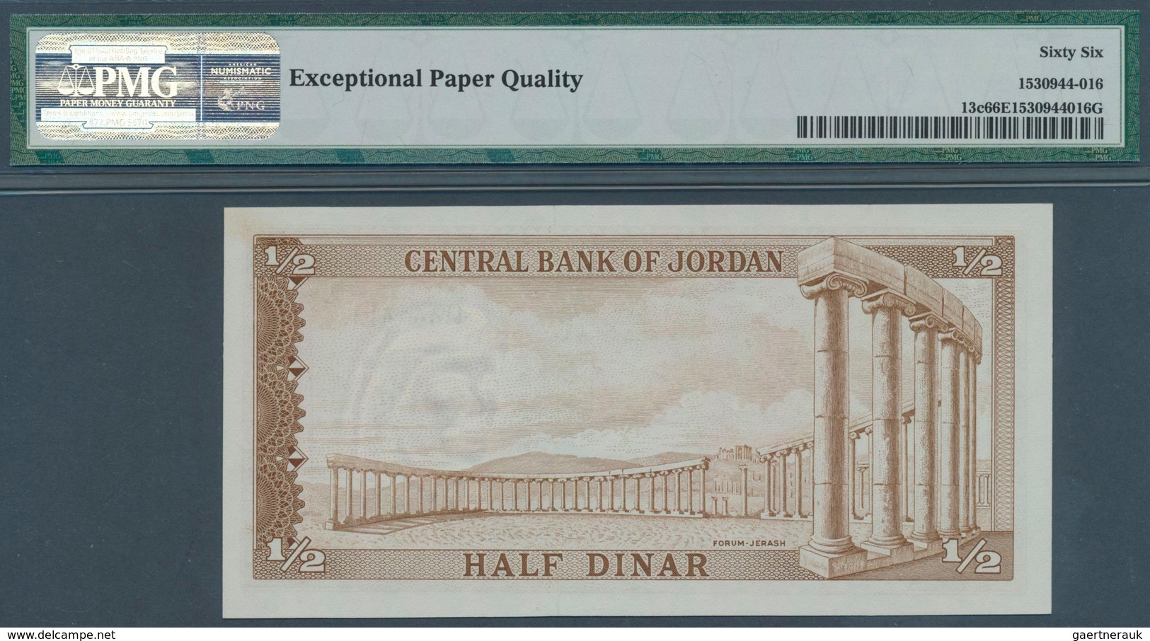 01904 Jordan / Jordanien: 1/2 Dinar ND(1959) P. 13c, In Condition: PMG Graded 66 GEM UNC EPQ. - Jordania