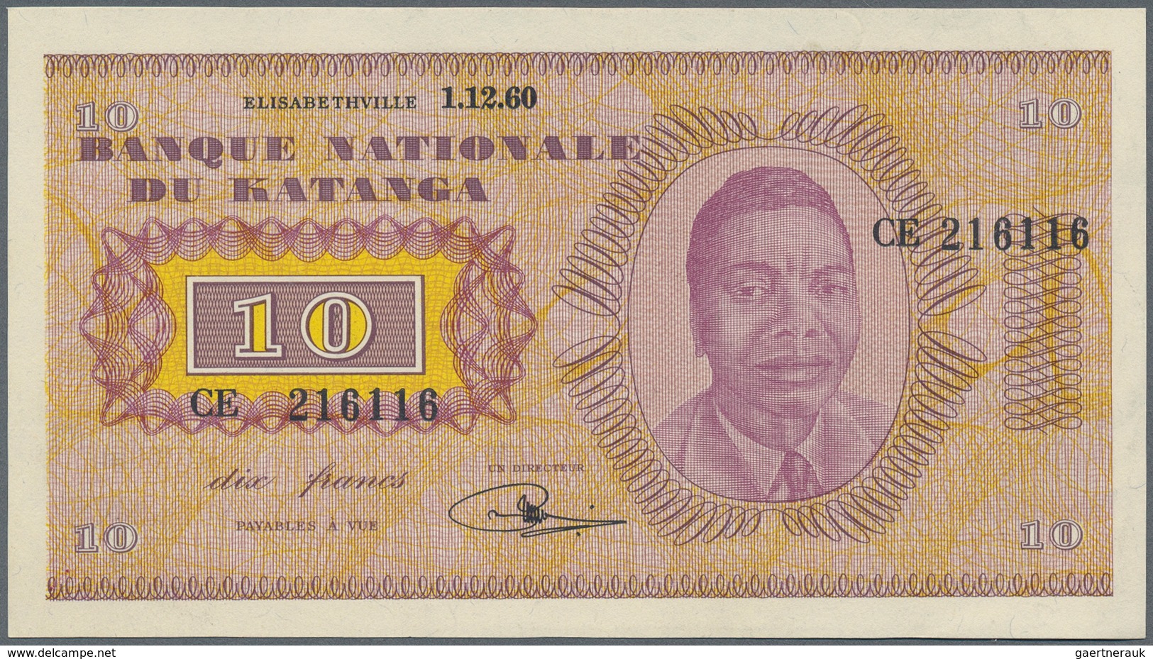 01909 Katanga: 10 Francs 1960 P. 5 In Condition: AUNC. - Andere - Afrika
