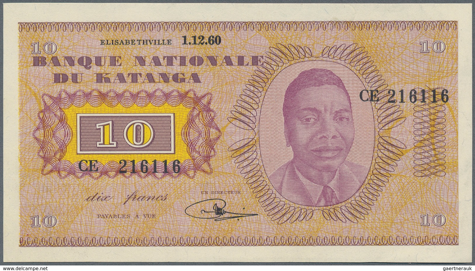 01909 Katanga: 10 Francs 1960 P. 5 In Condition: AUNC. - Altri – Africa