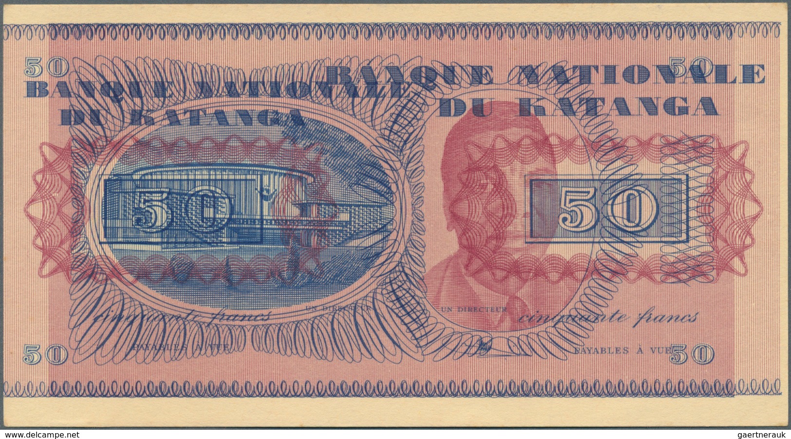 01911 Katanga: Interesting Note Of 50 Francs 1960 P. 7p As Proof Print With Error Print, Back Side Print A - Otros – Africa