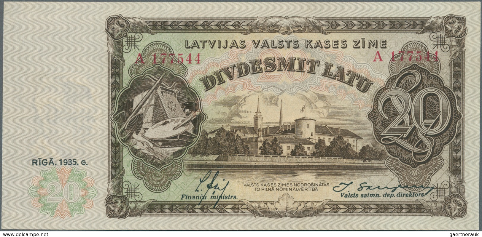 01923 Latvia / Lettland: 20 Latu 1935 P. 30, Only Light Folds In Paper, Paper Still Strong With Crispness, - Latvia