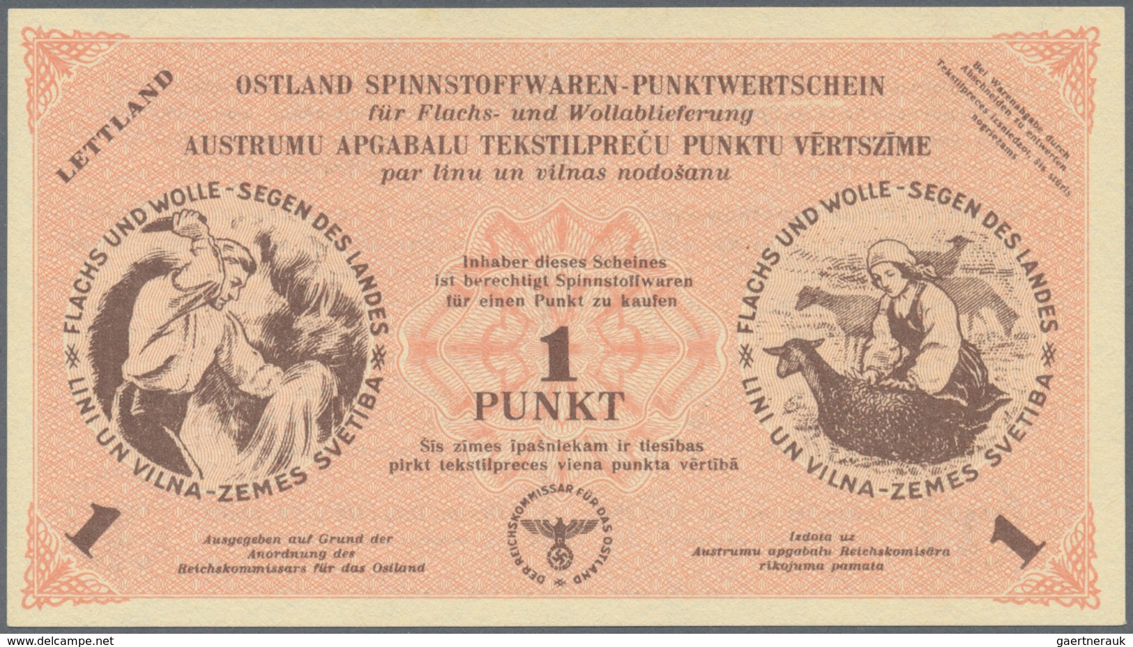 01924 Latvia / Lettland: Ostland Spinnstoffwaren-Punktwertschein 1 And 5 Punkte ND(1939-45), P.NL Without - Latvia