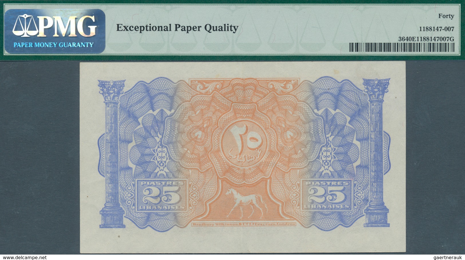 01925 Lebanon / Libanon: 25 Piastres 1942 P. 36, Condition: PMG Graded 40 XF EPQ. - Libano