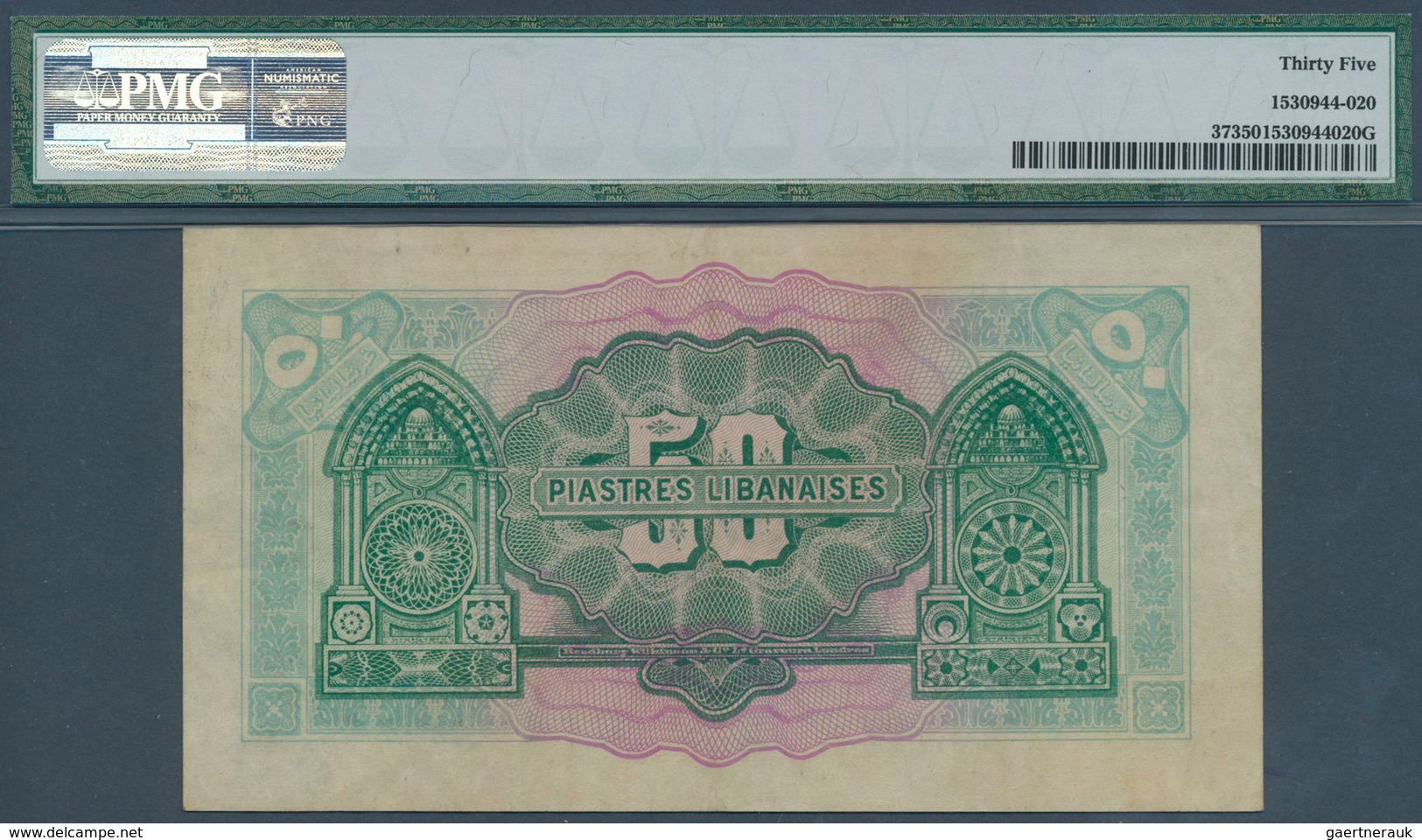 01926 Lebanon / Libanon: 50 Piastres 1942 P. 37 In Condition: PMG Graded 35 Choice VF. - Liban