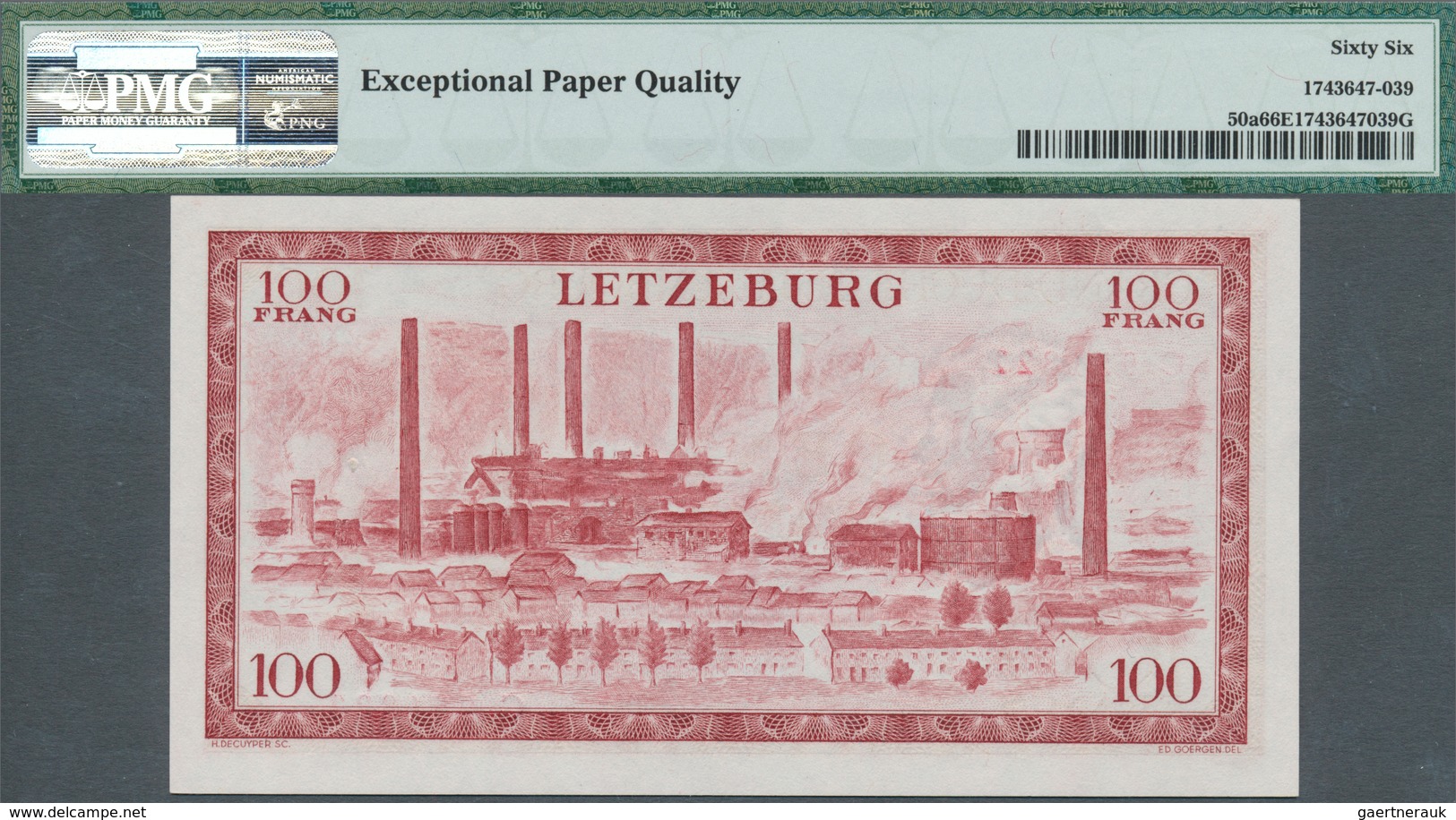 01940 Luxembourg: 100 Francs 1956 P. 50a, Condition: PMG Graded 66 Gem UNC EPQ. - Luxembourg