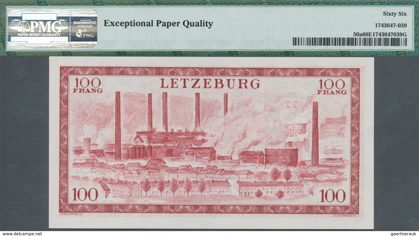 01940 Luxembourg: 100 Francs 1956 P. 50a, Condition: PMG Graded 66 Gem UNC EPQ. - Luxemburgo
