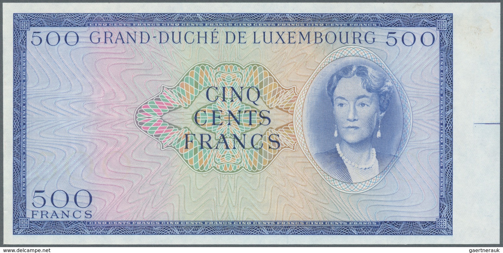 01941 Luxembourg: 500 Francs ND Proof Of P. 52A, Without Serial And Signatures, Large Margin At Right, Lef - Luxembourg