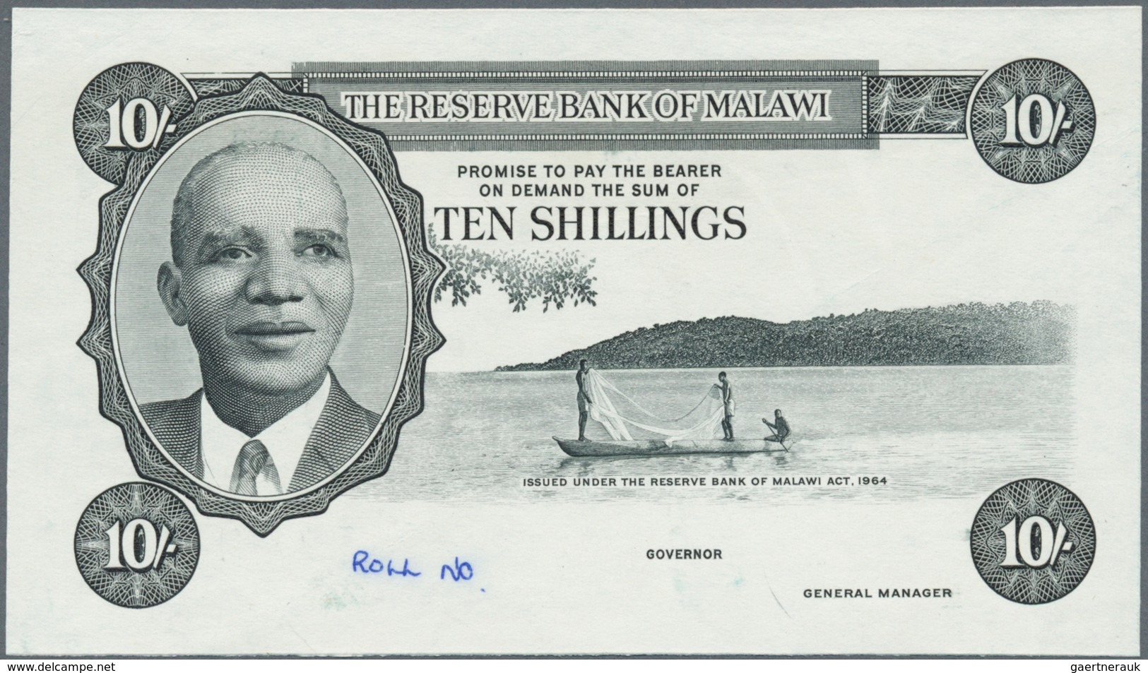 01963 Malawi:  Reserve Bank Of Malawi 10 Shillings L.1964 Intaglio Printed Front Proof In Black And White - Malawi