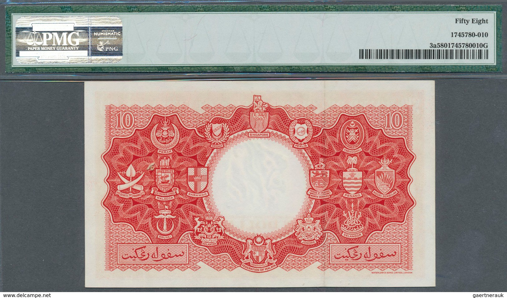 01971 Malaya & British Borneo: 10 Dollars 1953 P. 3a In Condition: PMG Graded 58 Choice About UNC. - Malasia