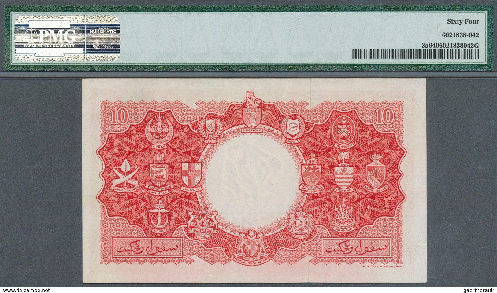 01972 Malaya & British Borneo: 10 Dollars 1953 P. 3a, Condition: PMG Graded 64 Choice UNC. - Maleisië