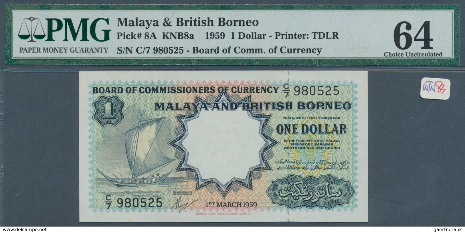 01973 Malaya & British Borneo: 1 Dollar 1959 P. 8A In Condition: PMG Graded 64 Choice UNC. - Maleisië