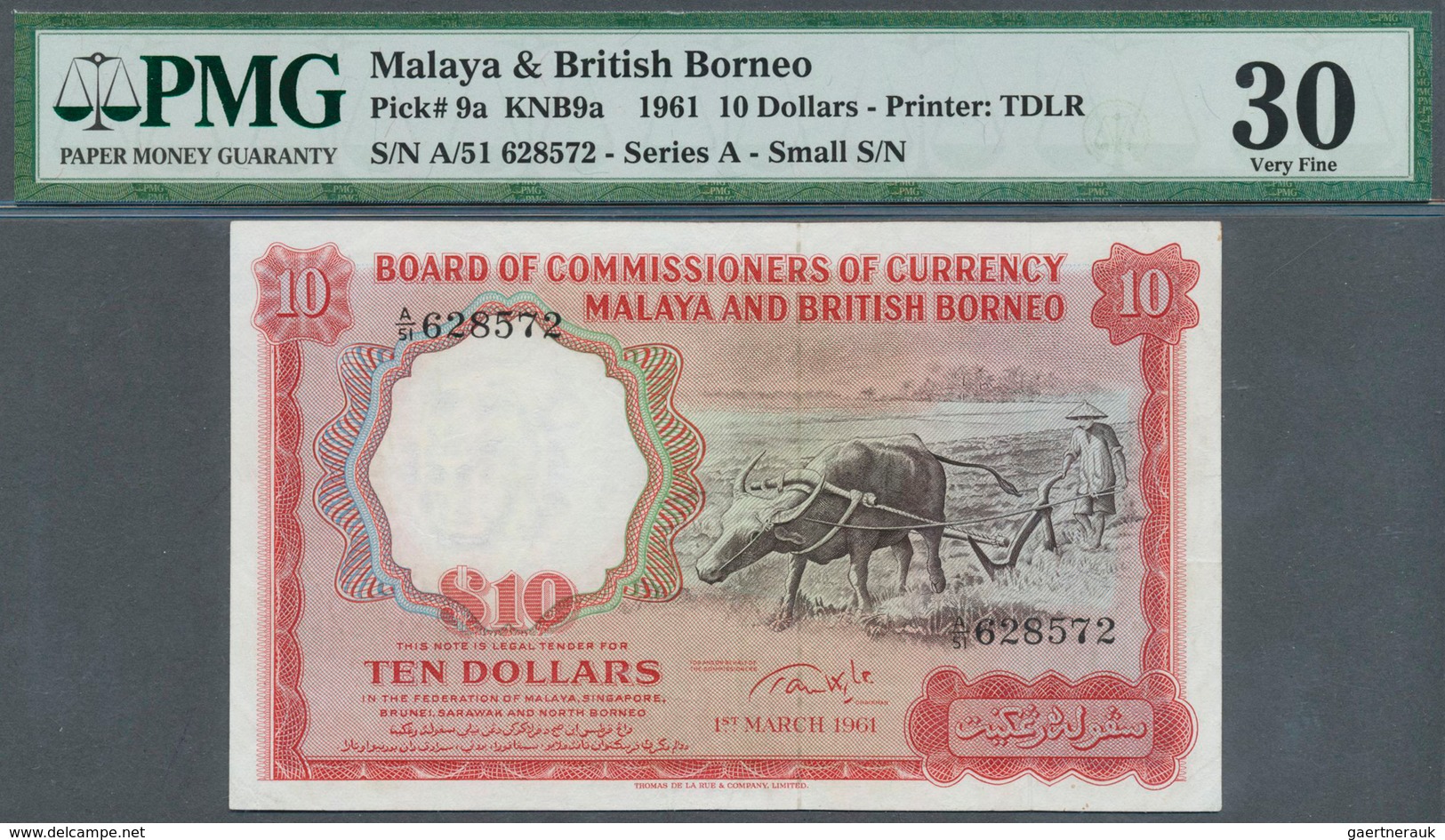 01974 Malaya & British Borneo: 10 Dollars 1961 P. 9a, Condition: PMG Graded 30 VF. - Malasia