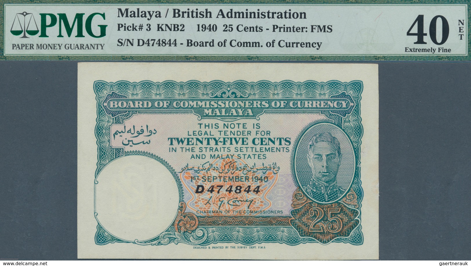 01976 Malaya: 25 Cents 1940 P. 33 In Condition: PMG Graded 40 XF NET. - Maleisië