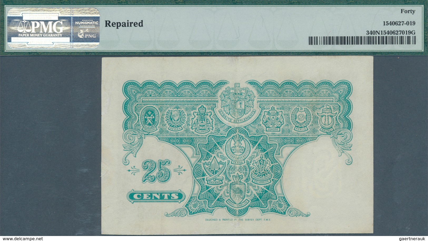 01976 Malaya: 25 Cents 1940 P. 33 In Condition: PMG Graded 40 XF NET. - Maleisië