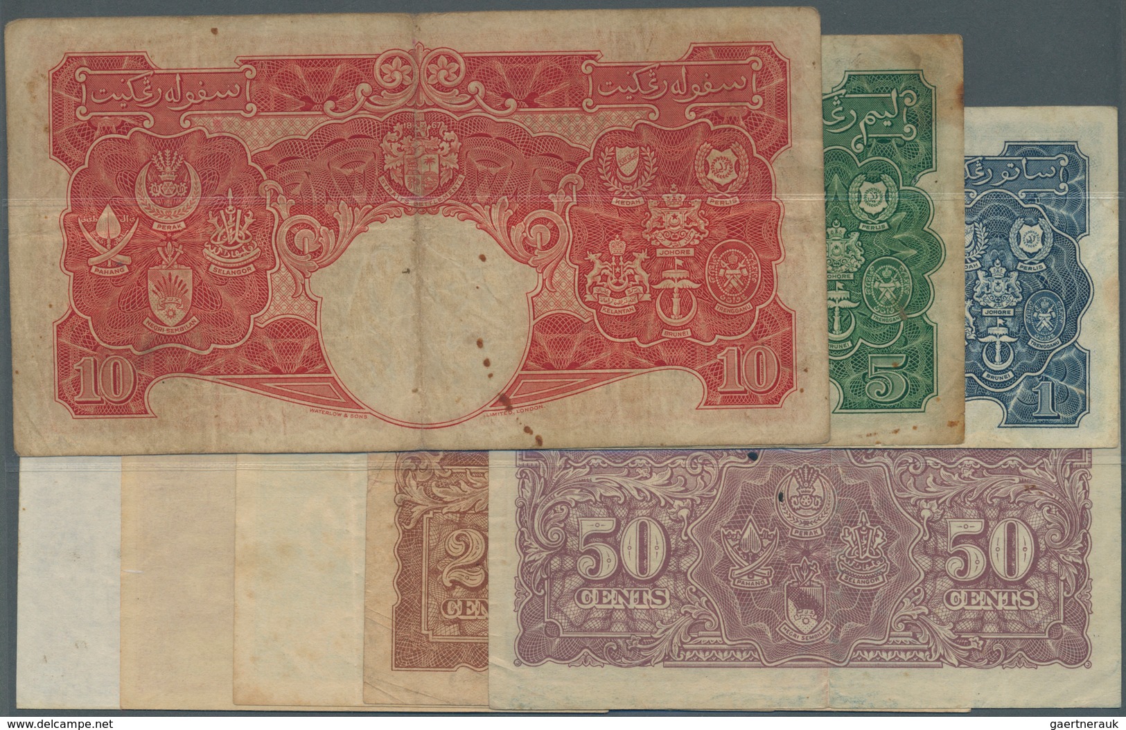 01977 Malaya: Set Of 8 Notes Containing 1, 5, 10, 20 And 50 Cents 1941 And 1, 5 And 10 Dollars 1941 P. 6-1 - Maleisië