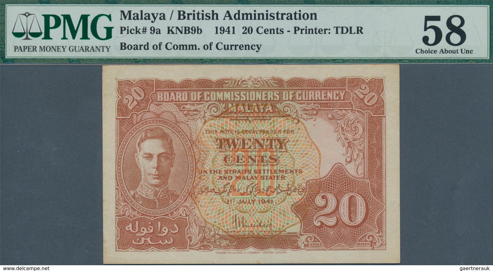 01978 Malaya: 20 Cents 1941 P. 9a In Condition: PMG Graded 58 Choice AUNC. - Malaysia