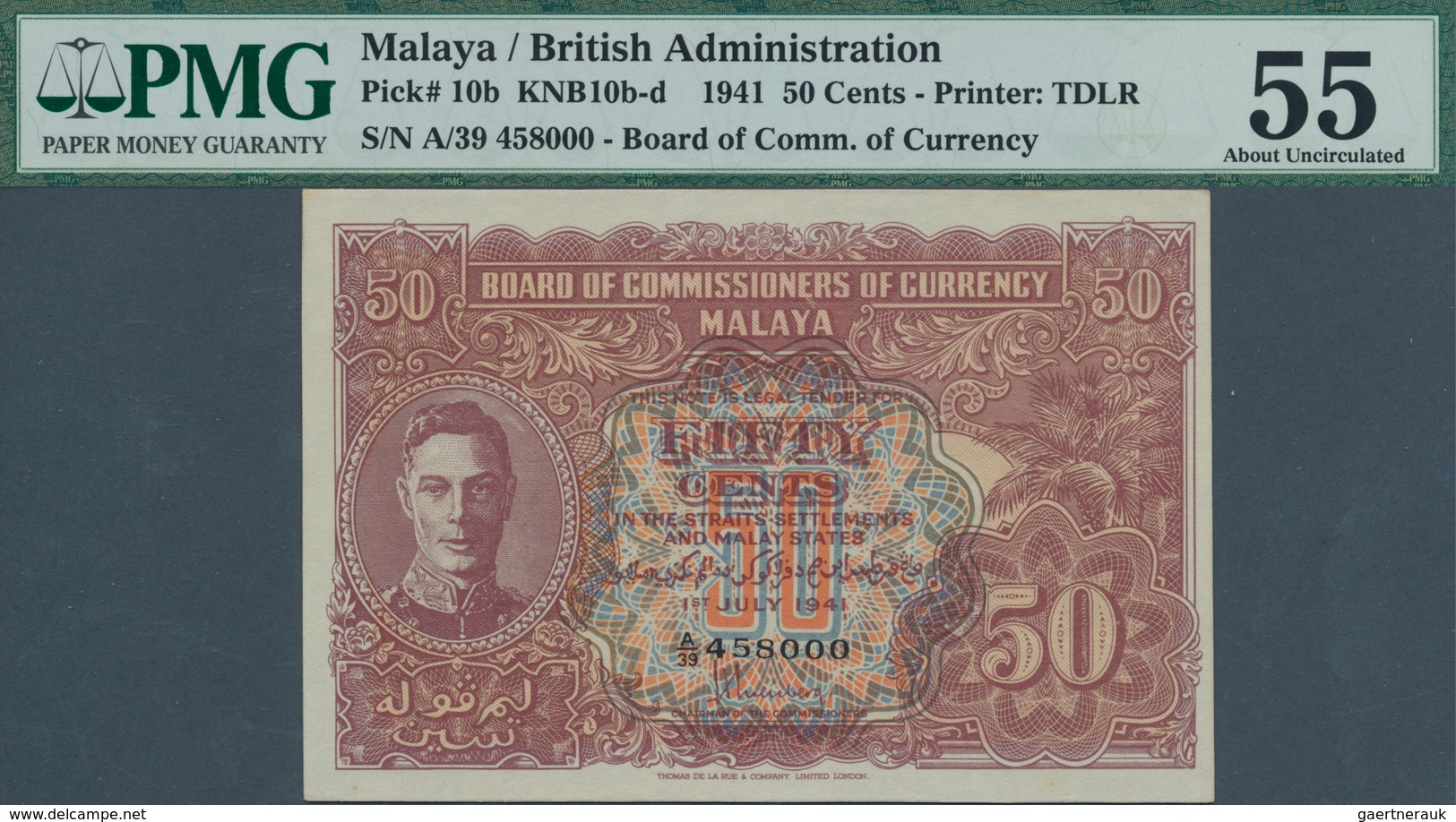 01979 Malaya: 50 Cents 1941 P. 10b In Condition: PMG Graded 55 AUNC. - Maleisië