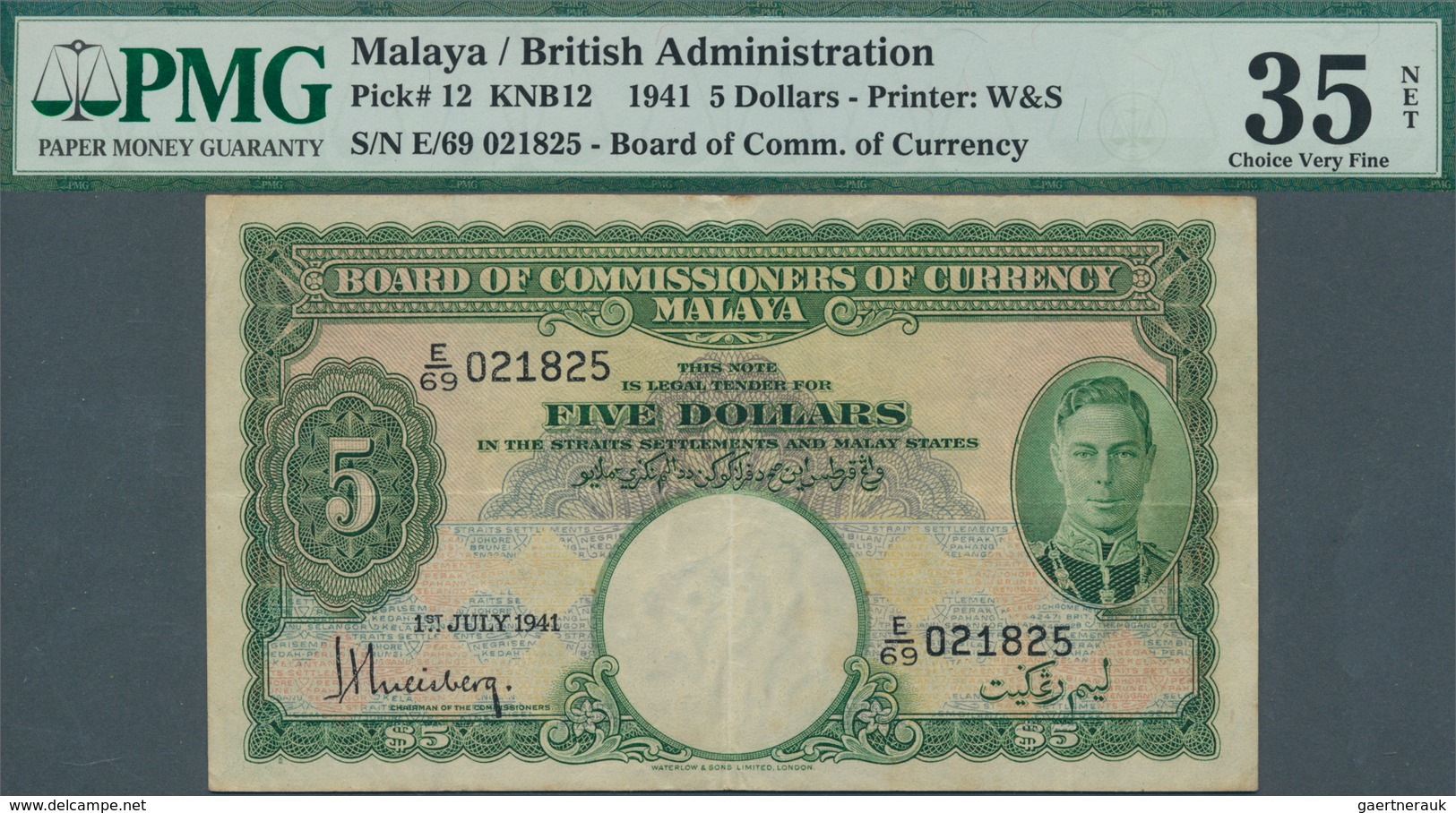 01980 Malaya: 5 Dollars 1941 P. 12 In Condition: PMG Graded 35 Choice VF NET. - Malesia