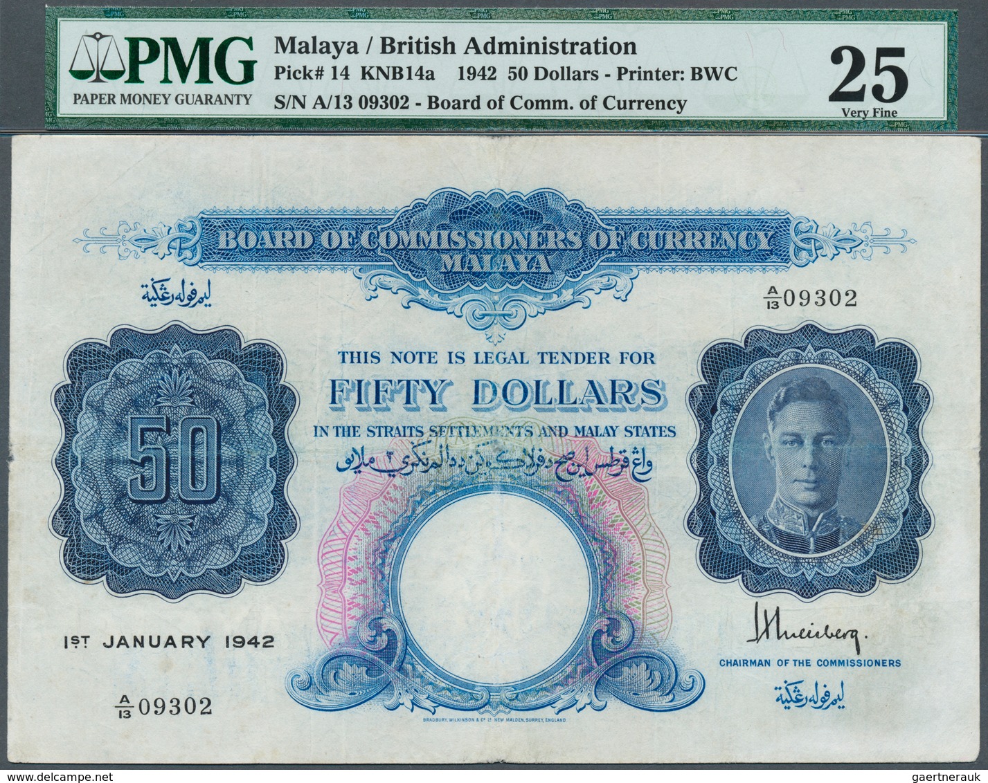 01983 Malaya: 50 Dollars 1942, P.14, Highly Rare Note With Several Folds, Some Spots And Tiny Hole At Cent - Malaysia