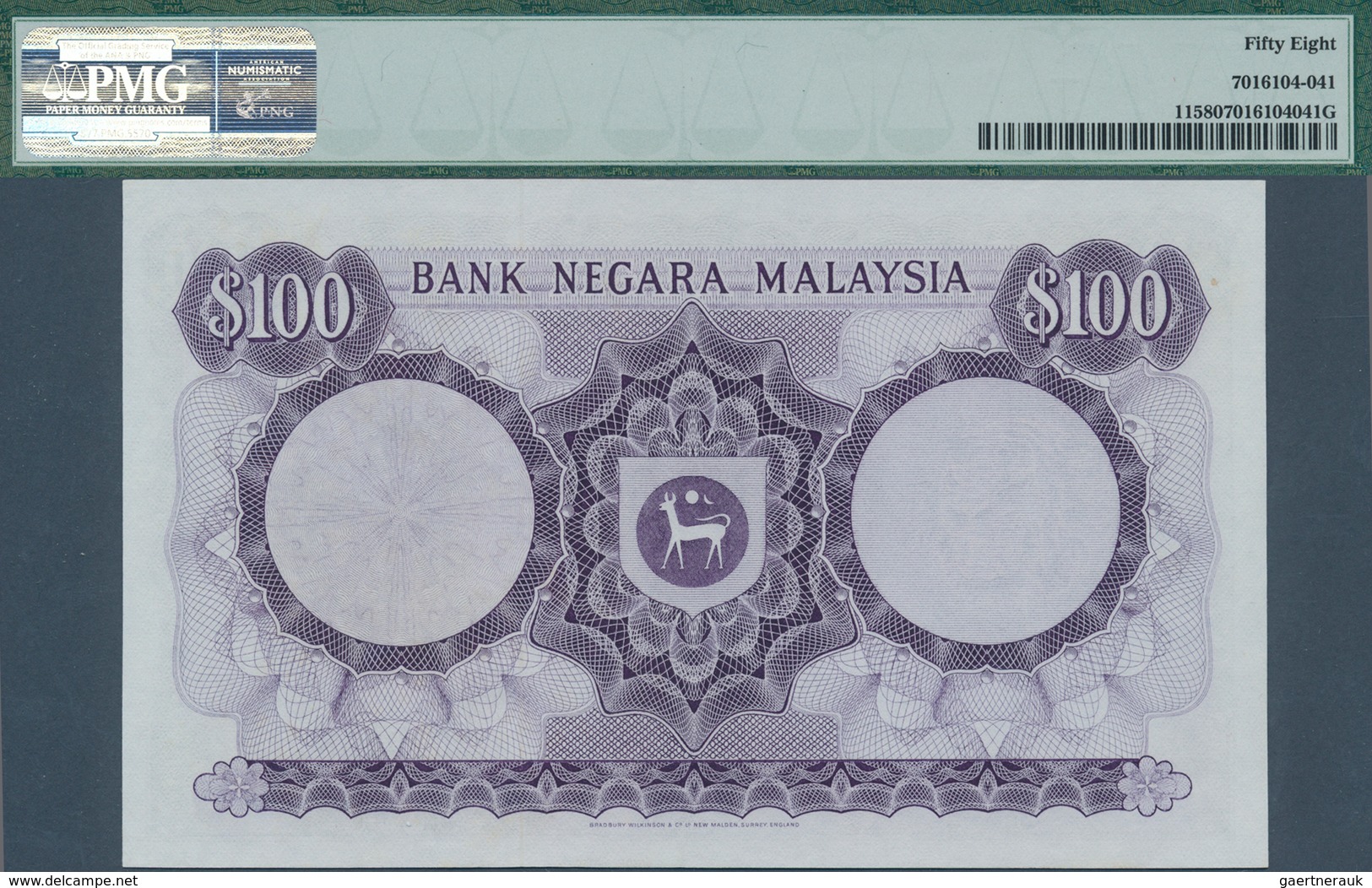 01988 Malaysia: 100 Ringgit ND(1972-76) P. 11 In Condition: PMG Graded 58 Choice AUNC. - Malasia