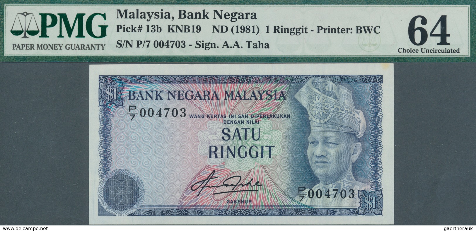 01989 Malaysia: 1 Ringgit ND(1981) P. 13b In Condition: PMG Graded 64 Choice UNC. - Maleisië