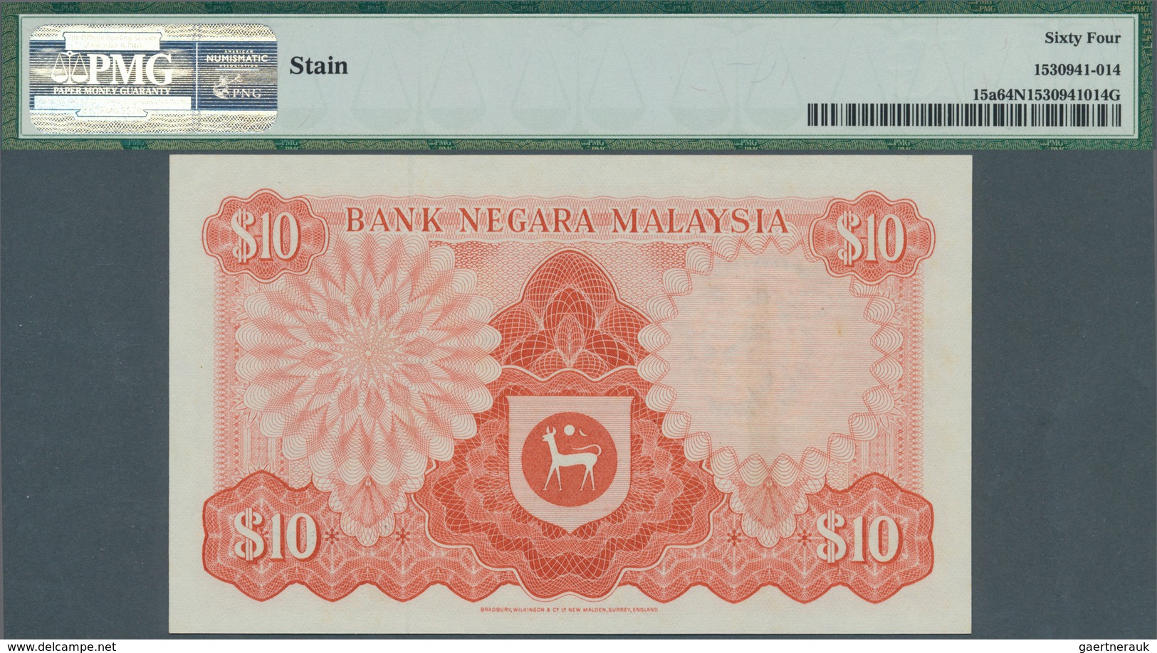 01990 Malaysia: 10 Ringgit ND(1976-81) P. 15a With Rare Serial Number #100000 In Condition: PMG Graded 64 - Malaysia