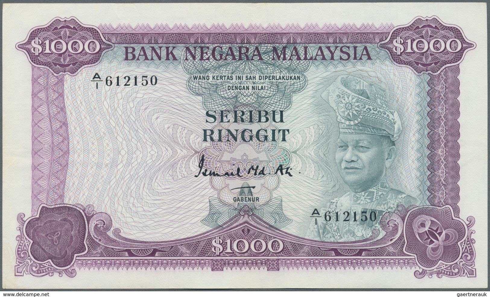 01992 Malaysia: Rare Note Of 1000 Ringgit ND P. 18, Very Very Light Hand Hard To See Center Bend, Light Ha - Malaysia