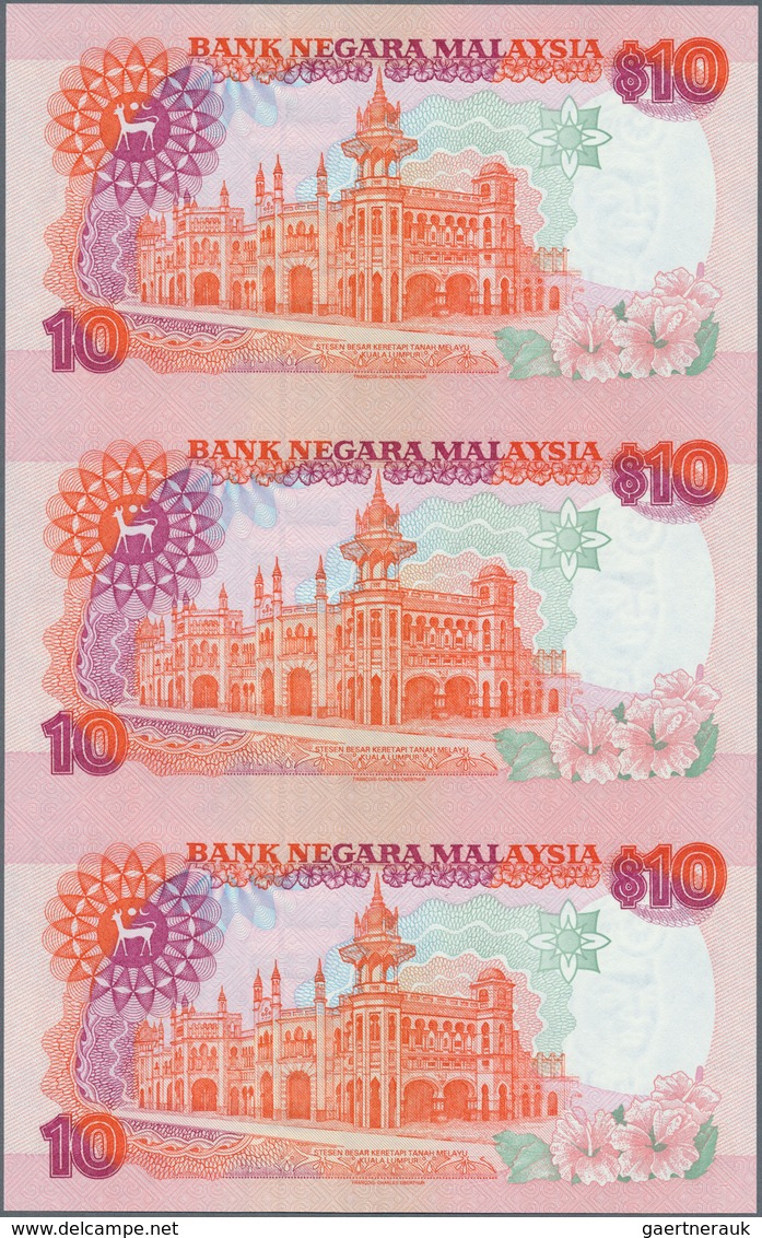 01995 Malaysia: Set Of 2 Uncut Sheets Of 3 Notes Each 10 Ringgit ND P. 38 And 10 Ringgitt ND P. 42, In Ori - Maleisië