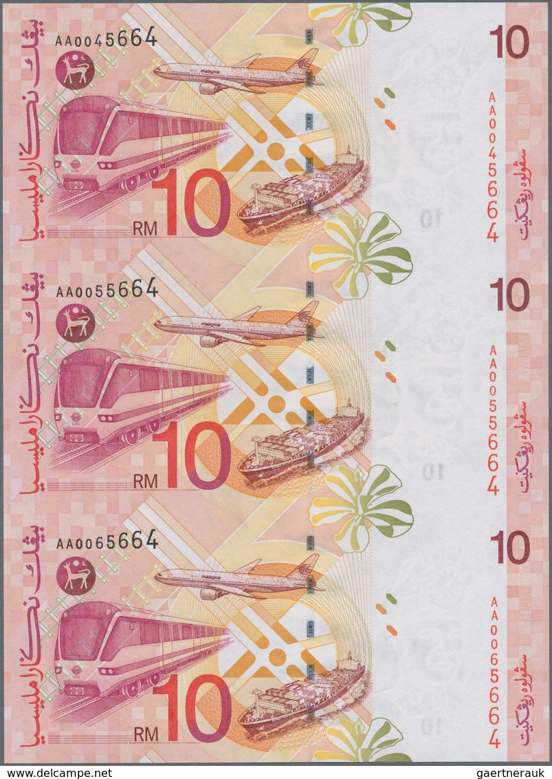 01995 Malaysia: Set Of 2 Uncut Sheets Of 3 Notes Each 10 Ringgit ND P. 38 And 10 Ringgitt ND P. 42, In Ori - Maleisië