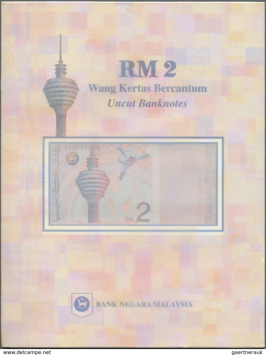 01996 Malaysia: Uncut Sheet Of 3 Pcs 2 Ringgit ND P. 40 In Original Folder From The Central Bank Of Malays - Malaysia