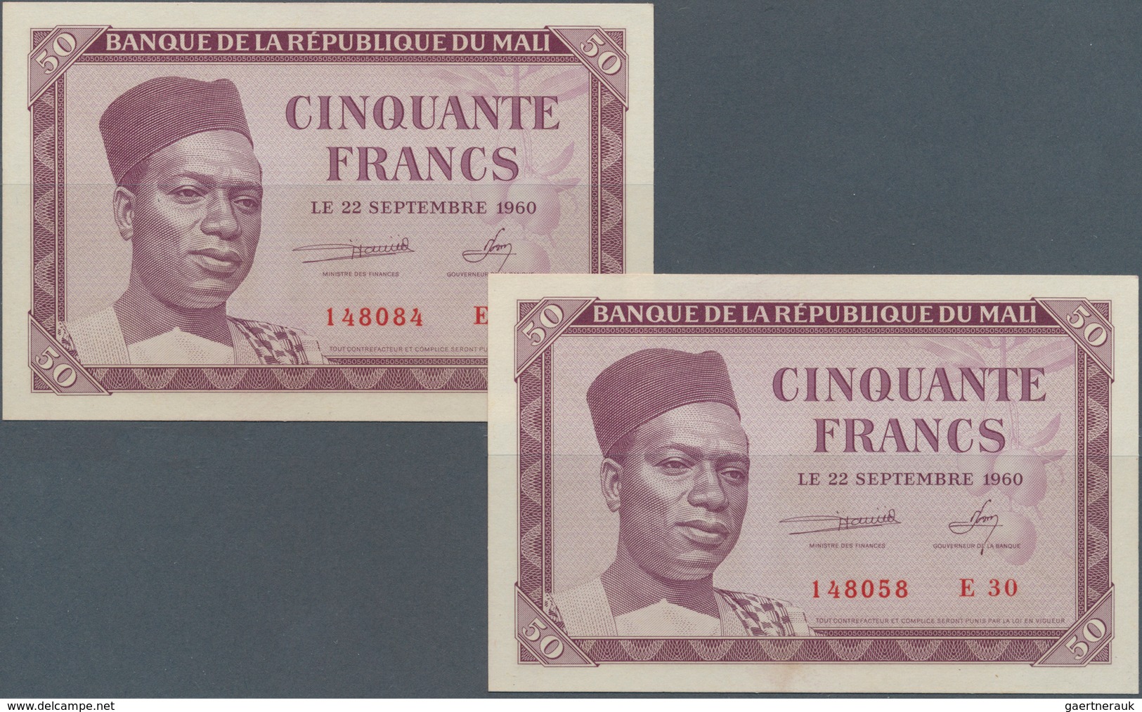 02001 Mali: 2 Pcs 50 Francs 1960 P. 1 In Condition: UNC. (2 Pcs) - Mali