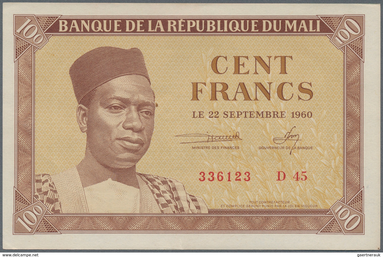 02003 Mali: 100 Francs 1960 P. 2 In Condition: AUNC. - Malí