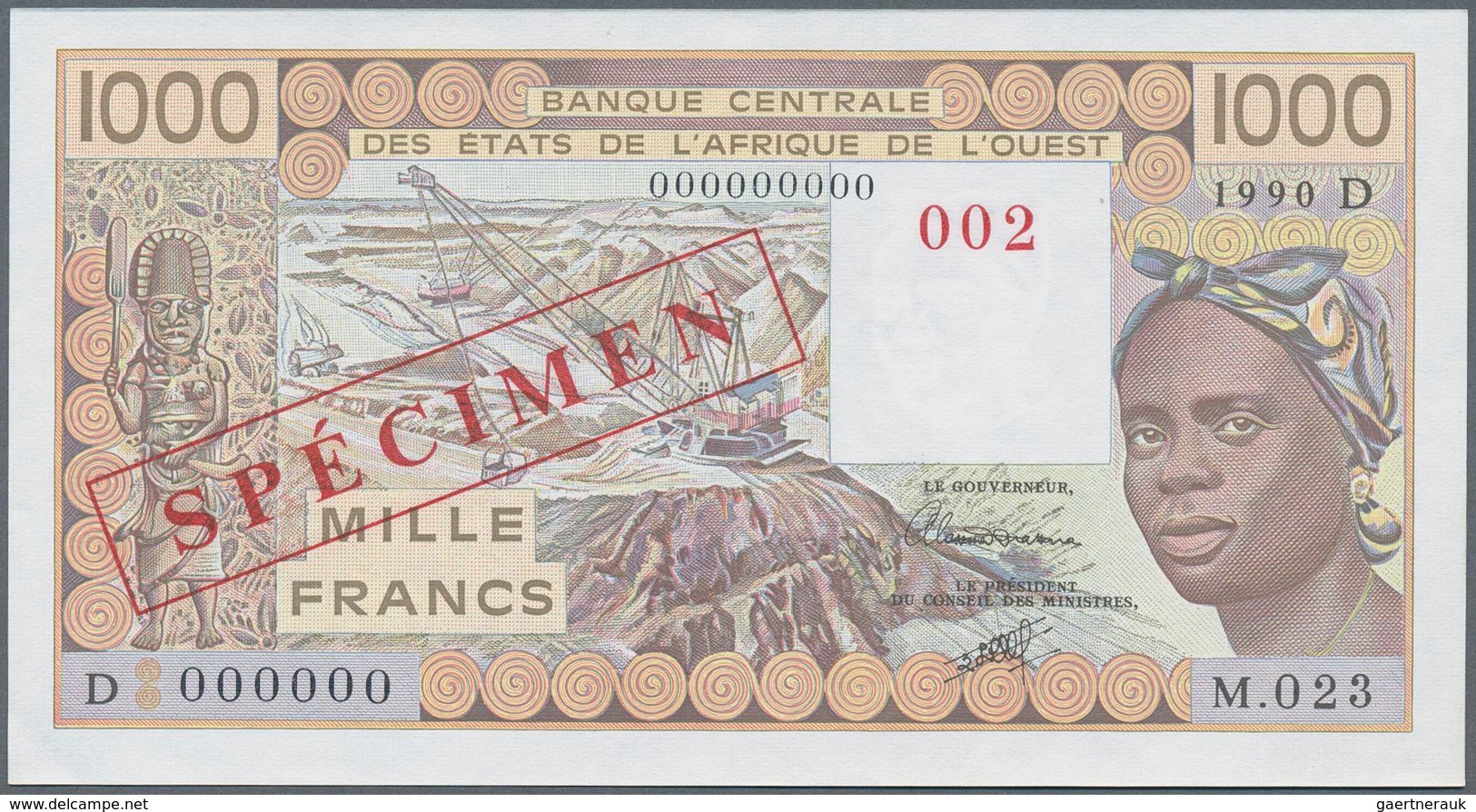 02007 Mali: West African States Letter "D" For Mali 500 Francs ND Specimen P. 406Ds With Zero Serial Numbe - Mali