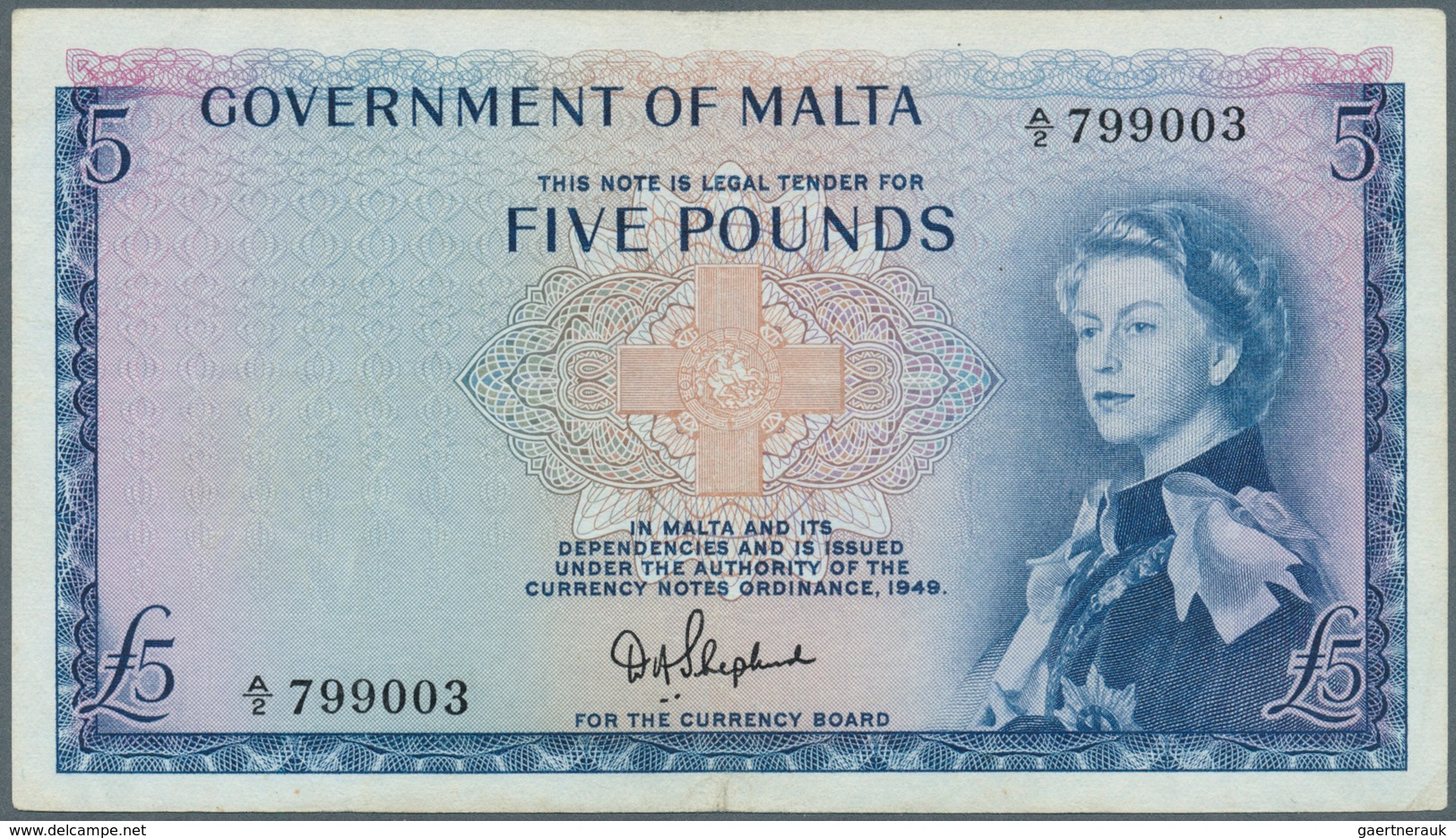 02012 Malta: 5 Pounds ND(1961) P. 27a, Light Center And Horizontal Fold, Handling In Paper, Probably Press - Malta