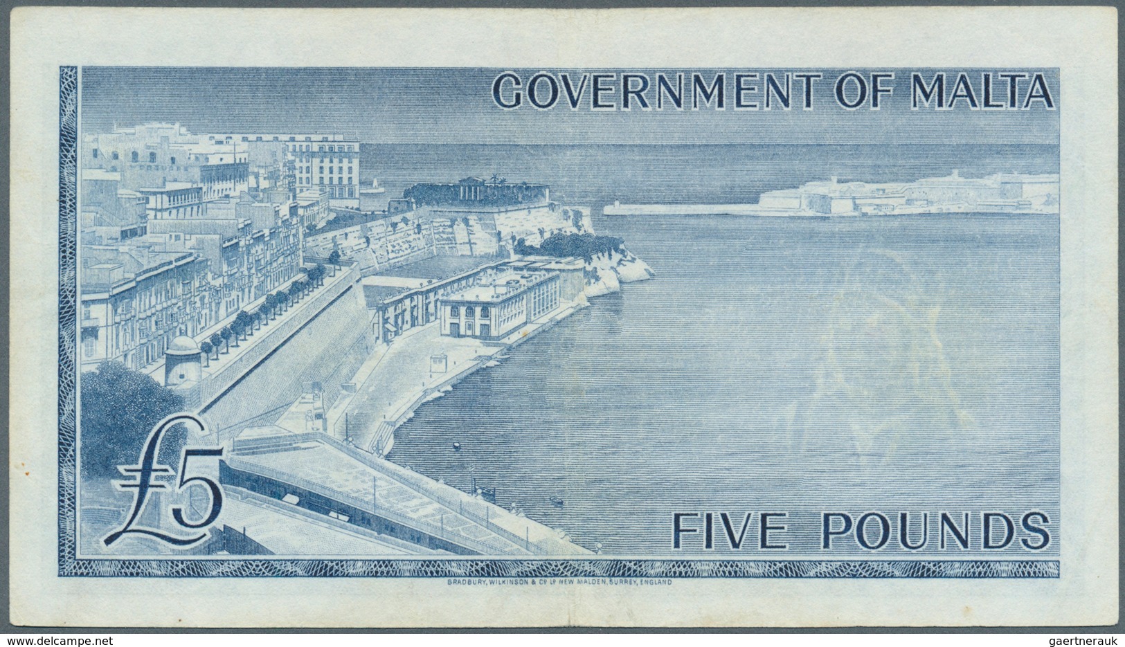 02012 Malta: 5 Pounds ND(1961) P. 27a, Light Center And Horizontal Fold, Handling In Paper, Probably Press - Malta