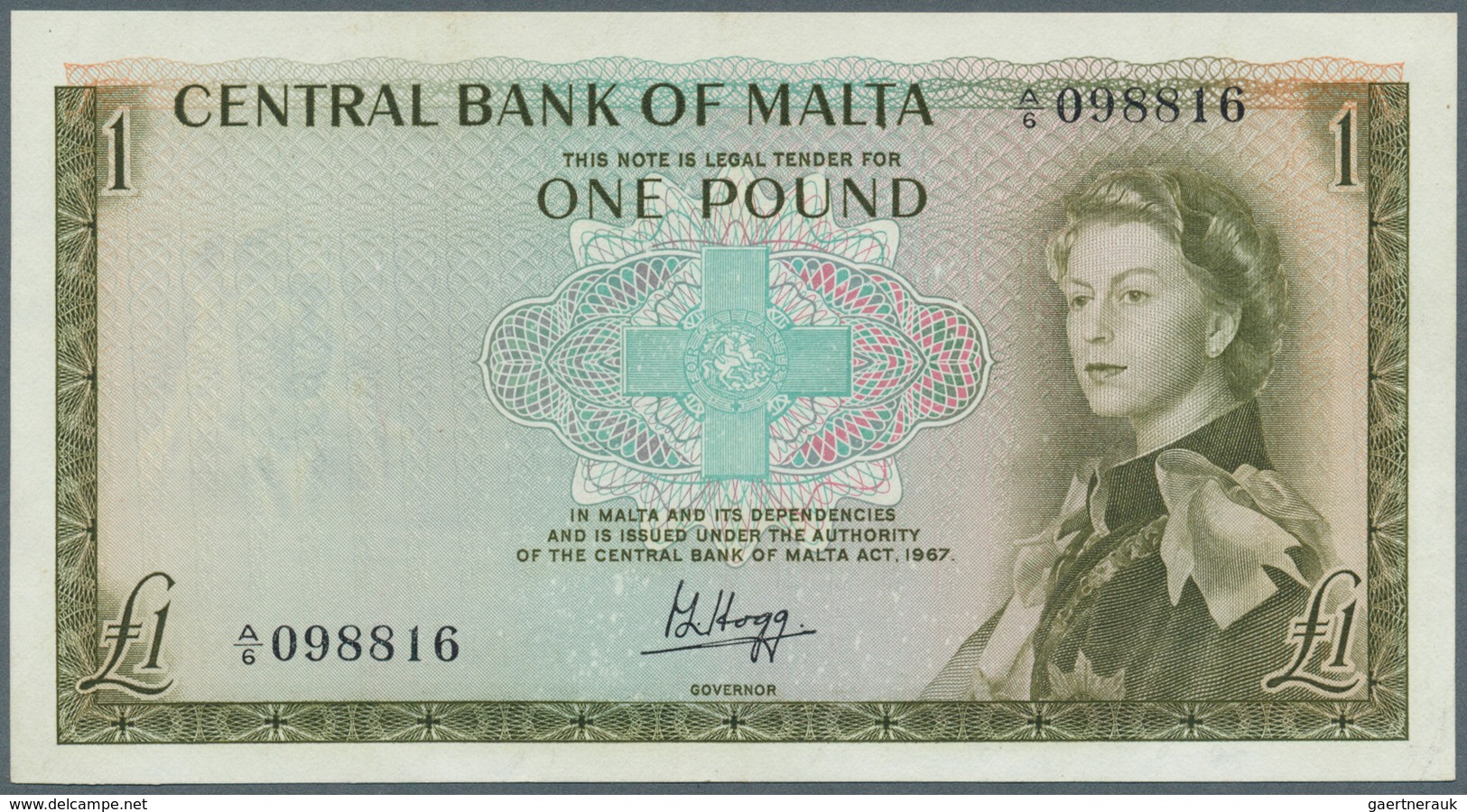 02013 Malta: 1 Pounds ND(1969) P. 29a, Crisp And Colorful Condition: AUNC. - Malta