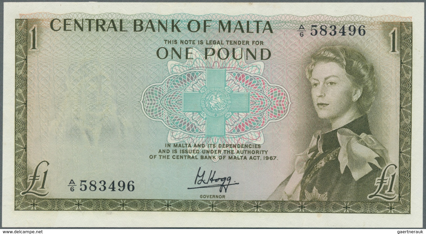 02014 Malta: 1 Pound L.1967 P. 29a, Pressed, Light Folds (hard To See), Condition: VF+. - Malta