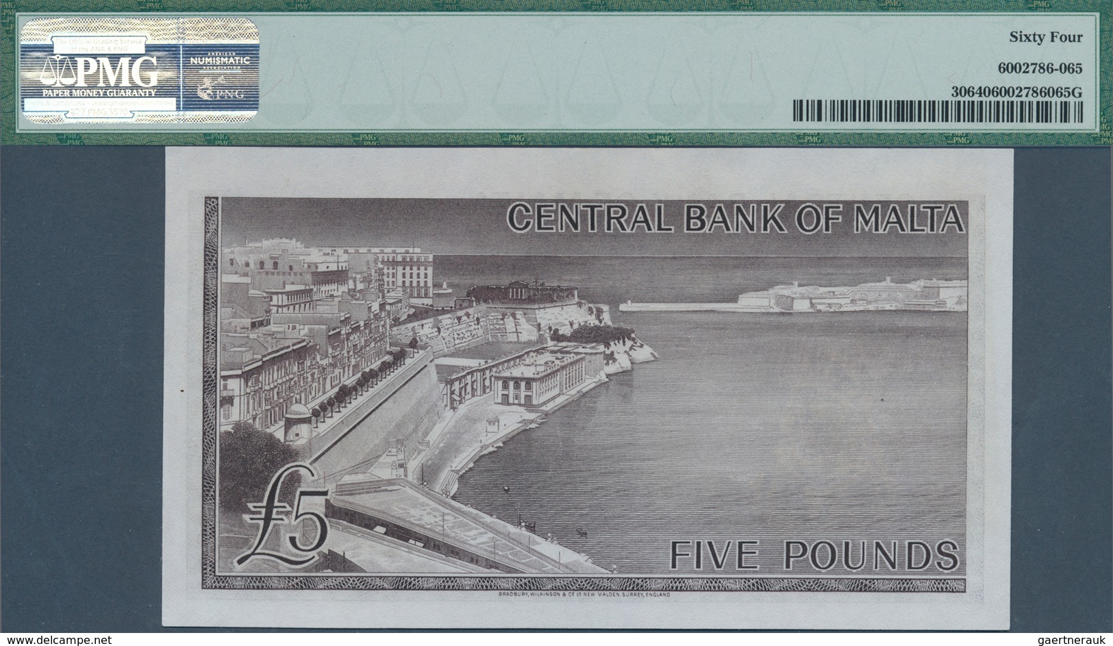 02015 Malta: 5 Pounds ND(1968) P. 30 In Condition: PMG Graded 64 Choice UNC. - Malta