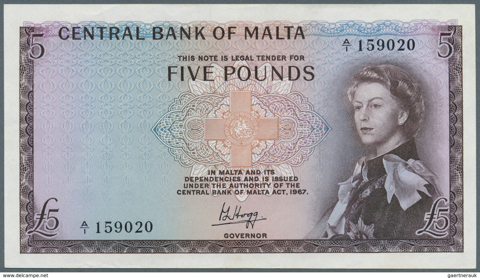 02016 Malta: 5 Pounds ND(1968) P. 30a, Light Handling In Paper, No Strong Folds, No Holes Or Tears, Condit - Malta