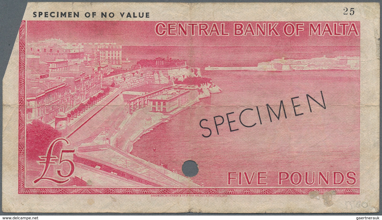 02017 Malta: 5 Pounds L.1967 Color Trial Specimen P. 30cts, Used With Light Folds And Stain In Paper, Cut - Malta