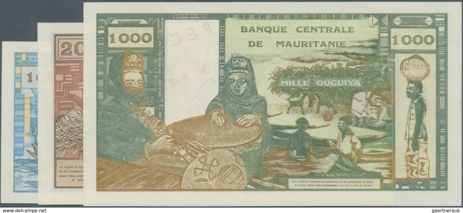 02020 Mauritania / Mauretanien: Set 3 Specimen Notes From 100 To 1000 Ouguiya 1973 P. 1s-3s All In Conditi - Mauritania