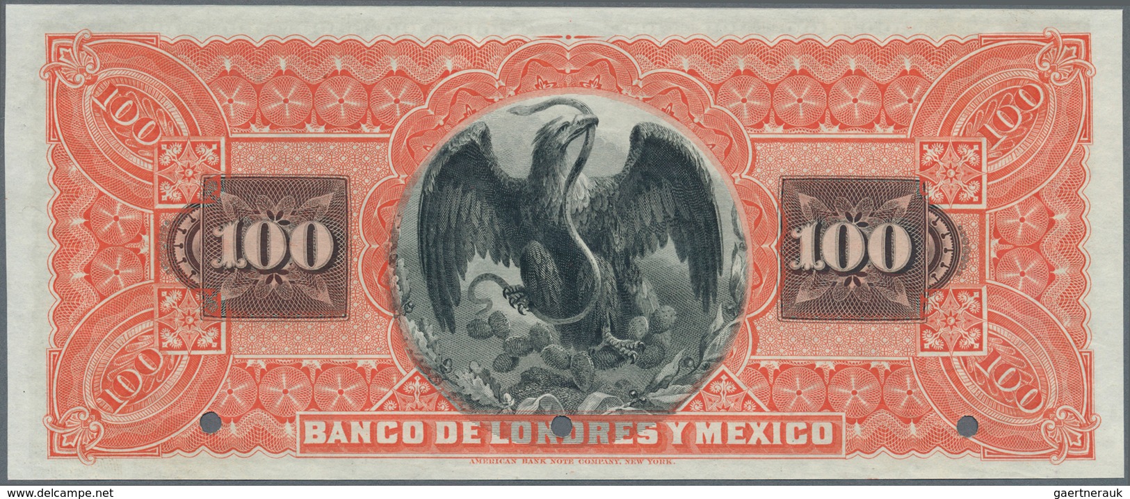 02026 Mexico:  Banco De Londres Y México 100 Pesos 1889-1913, Serie "C" SPECIMEN, P.S237ds, Punch Hole Can - México