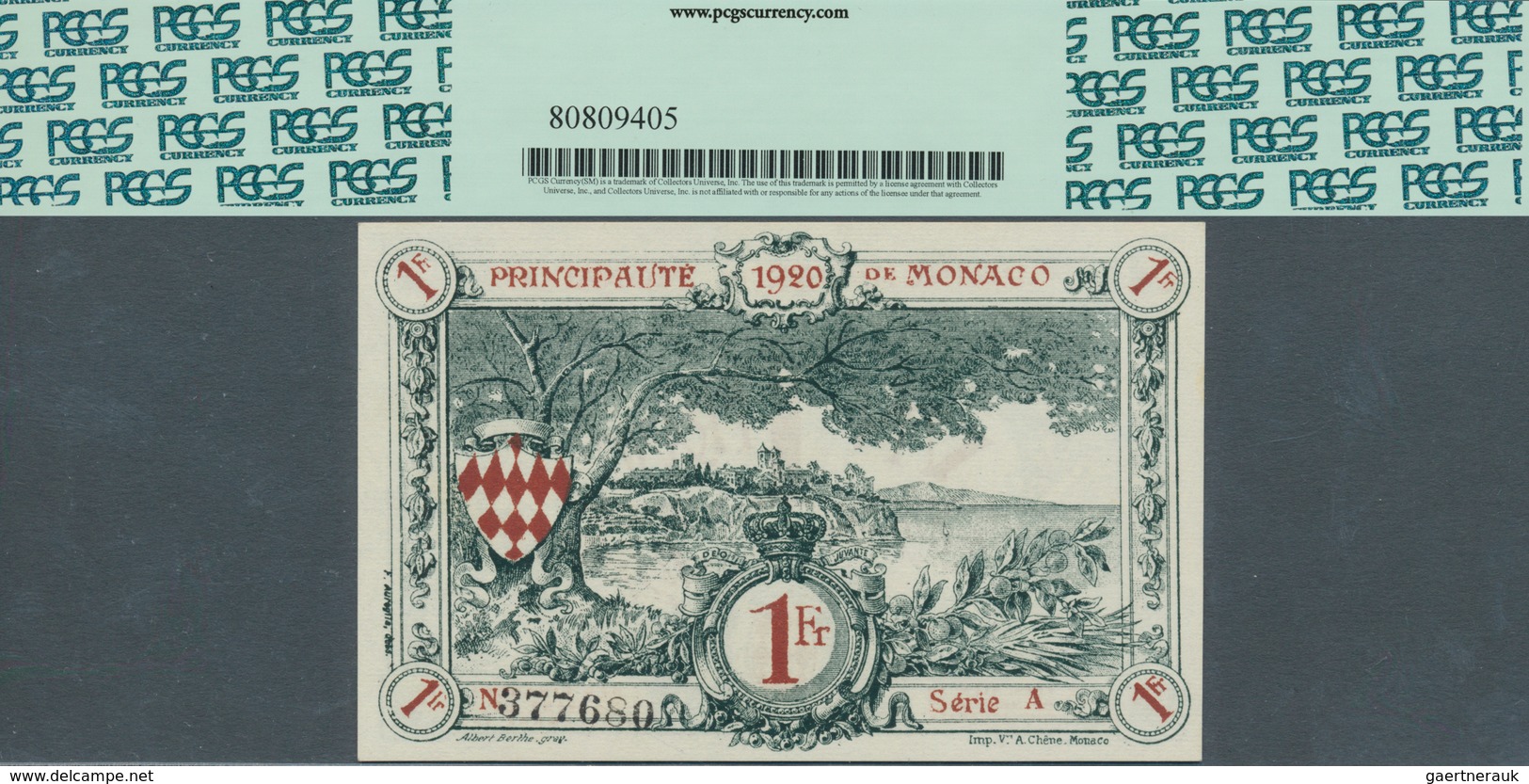 02033 Monaco: 1 Franc 1920 P. 5, Condition: PCGS Graded Very Choice New 64. - Monaco