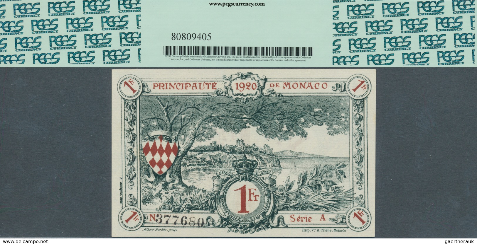 02033 Monaco: 1 Franc 1920 P. 5, Condition: PCGS Graded Very Choice New 64. - Mónaco